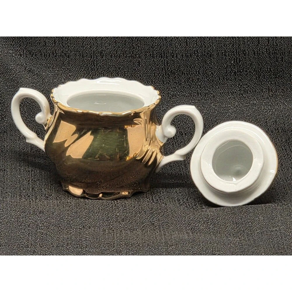 Vintage Mayer Wiesau Bavaria Gold Porcelain Demi Tasse Coffee Set 5pc Mokka